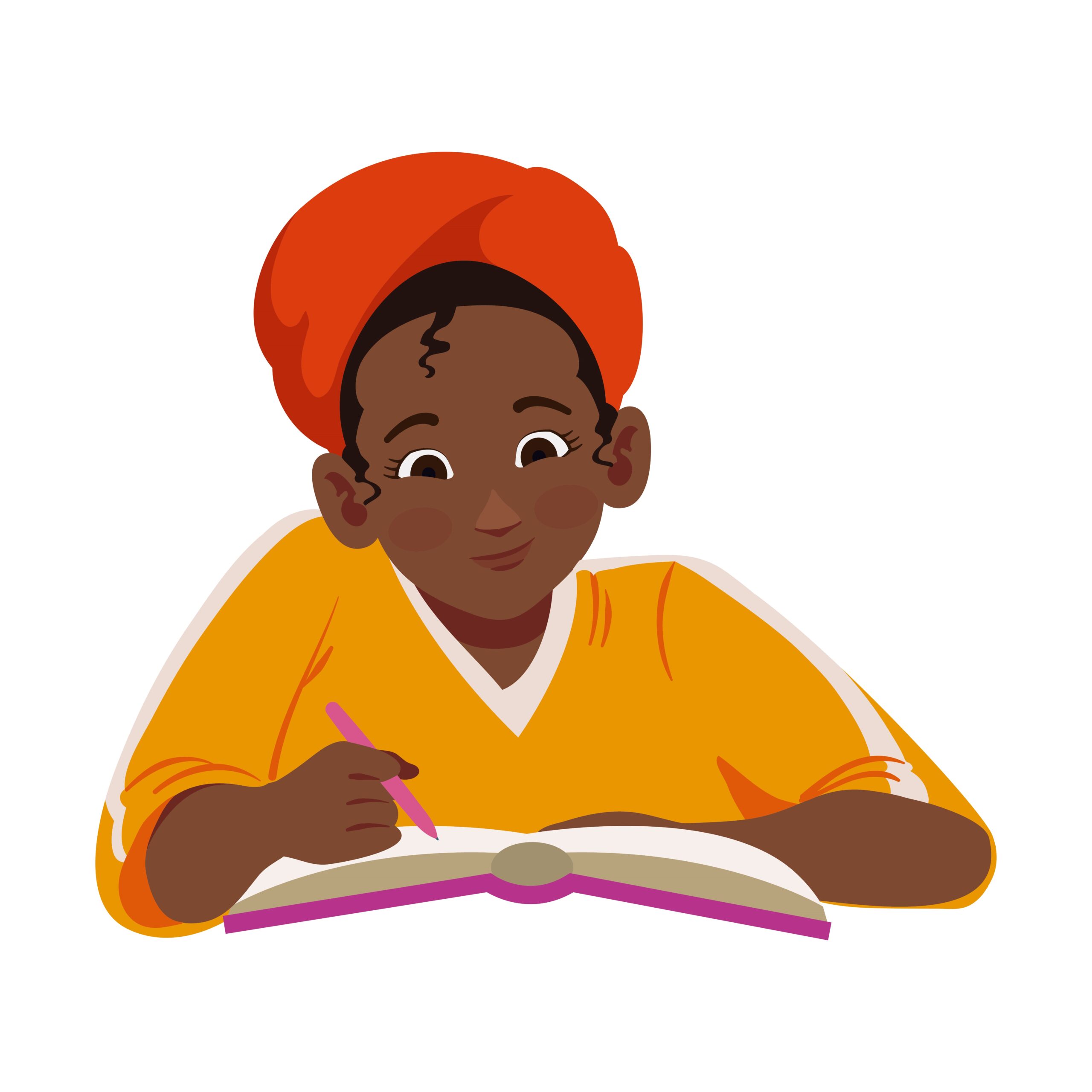 woman writing and reading lesson illustration isolated